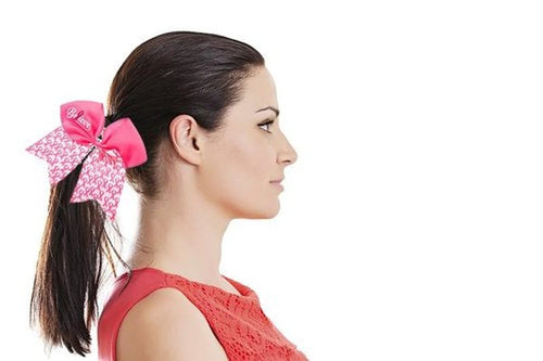 20 Pieces 7 Inch Breast Cancer Awareness Cheer Bows Pink Ribbon Hair Band Elastic Scrunchies Cheerleading with Hair Band Hair Accessories for Teens Women (Believe）