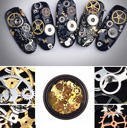XINGZI 2Box (200-300PCS) Mixed Pattern Ultra-thin 3D Metal Steampunk Gears Charms DIY Pendant Clock Watch Wheel Gear Nail Studs Nail Art Decorations Alloy Manicure DIY Nail Tips Accessories