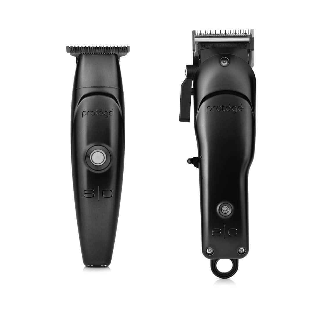 Stylecraft Protege Clipper and Trimmer Combo 2 Piece Set, Stainless Steel Blades, 5 Guards Included, Matte Metallic Black