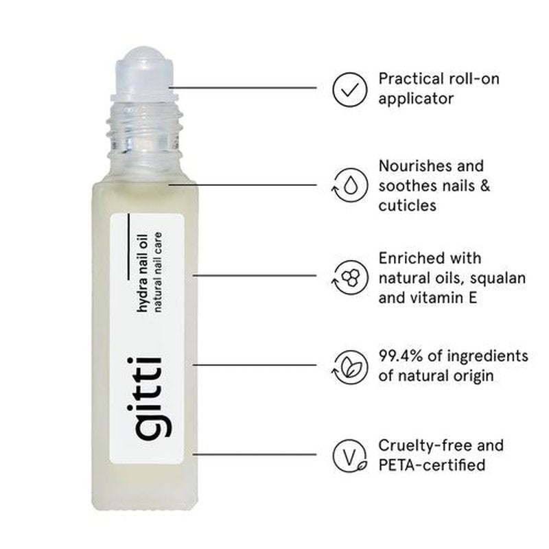 Gitti Hydra Nail Oil - Natural Nail Care, Non-Toxic & Plant-Based | Nourishes & Soothes Cuticles, 0.24 Fl Oz