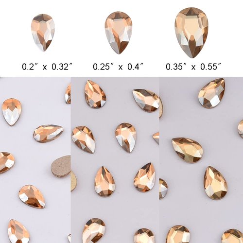 Tisslan 100pcs Flatback Glass 3D Champagne Nail Gem Glue Fix Pear Shape Large and Small Crystal Rhinestone Bulk Charms for Nail Art Designs Jewelry Making DIY Crafts