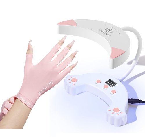 modelones Pink UV Gloves and GooseNeck UV LED Nail Lamp