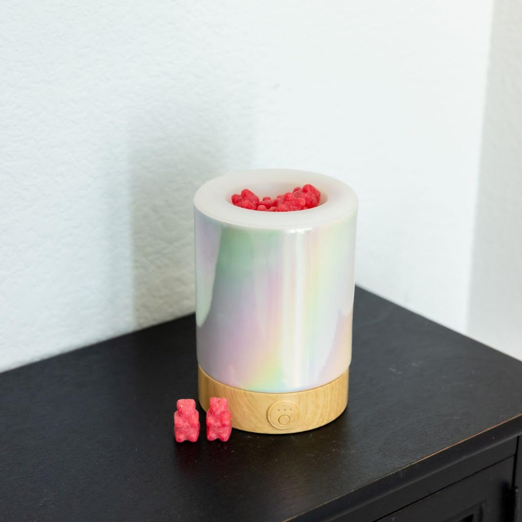 Happy Wax Iridescent Pink Signature Wax Melt Warmer for Scented Wax Melts, Cubes & Tarts – Electric Wax Melter with Automatic Timer and No Scrape Silicone Dish for Easy Wax Removal