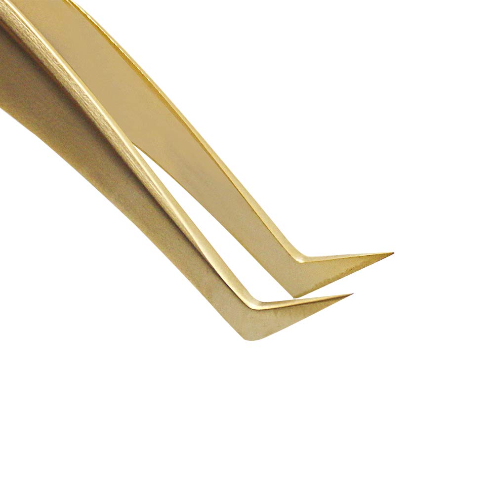 Ms.Queen Eyelash Extension Tweezers-Precision Tweezers for 2D-6D Volume&Individual False Lashes Extensions-Golden-L-Shaped Tweezers