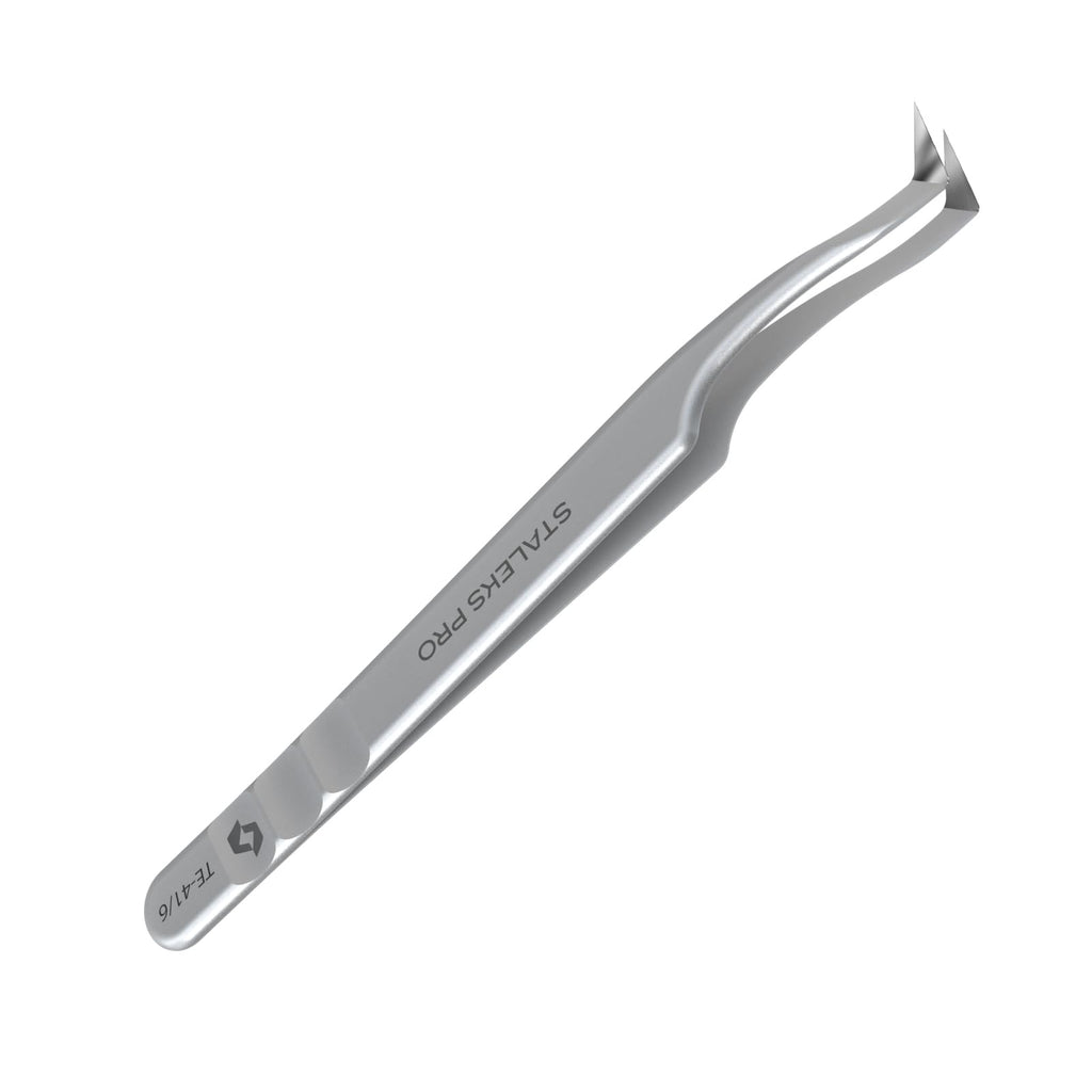 STALEKS PRO Expert 41 Type 6 Professional Eyelash Tweezers (L-Shaped 75°) – Stainless Steel for 2D-8D Volume Lash Extensions & Boot Technique