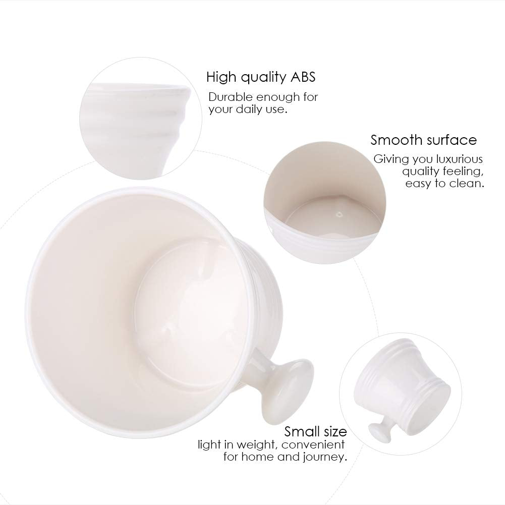 Brrnoo Shaving Bowl, Shaving Soap Bowl For Men Heat Insulation Smooth Shaving Bowl, Mug with Knob Handle, ABS Shaving Soap Bowl Foam Shaving Soap Cream Bowl (White)