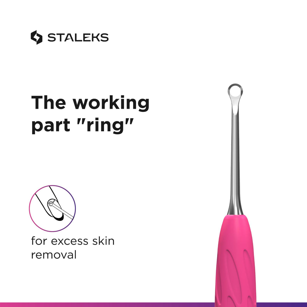 Staleks Pro Manicure Pusher Gummy UNIQ 11 Type 2 – Silicone Handle Cuticle Pusher Tool – Beveled & Loop Pusher – Stainless Steel – Ergonomic & Non-Slip Grip – Sterilizable & Durable