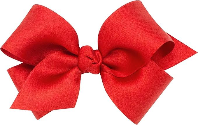 Wee Ones Girls' French Satin Hair Bow with a Knot Wrap Center, No-Slip Hair Clip, Handmade, Ruby, Small King
