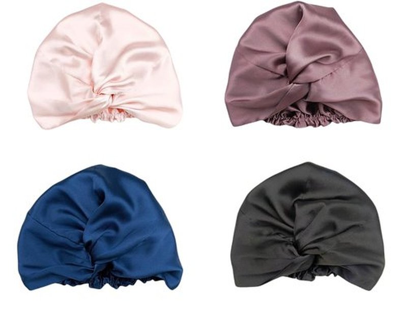 SereLune 100% Mulberry Silk Bonnet Sleep Cap, Double Layer Silk Turban/Bonnet, Adjustable Fit for Night Hair Care, 9 Colors (Black)