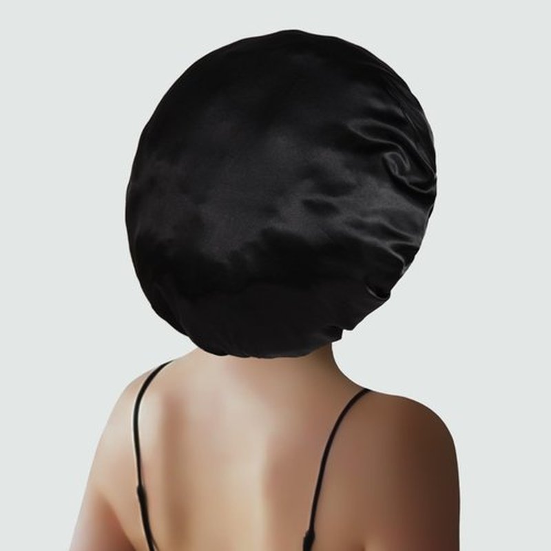 2 Pcs Extra Large Satin Hair Bonnet for Sleeping Cap 17 inches Jumbo Silk Sleep Bonnet for Women (Black & Blue)