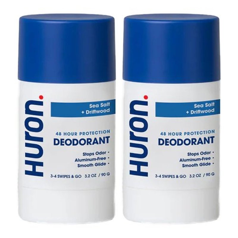 Huron Deodorant | Aluminum-Free 48-Hour Odor Protection | Sea Salt & Driftwood Scent | 3.2 Oz (Pack of 2)