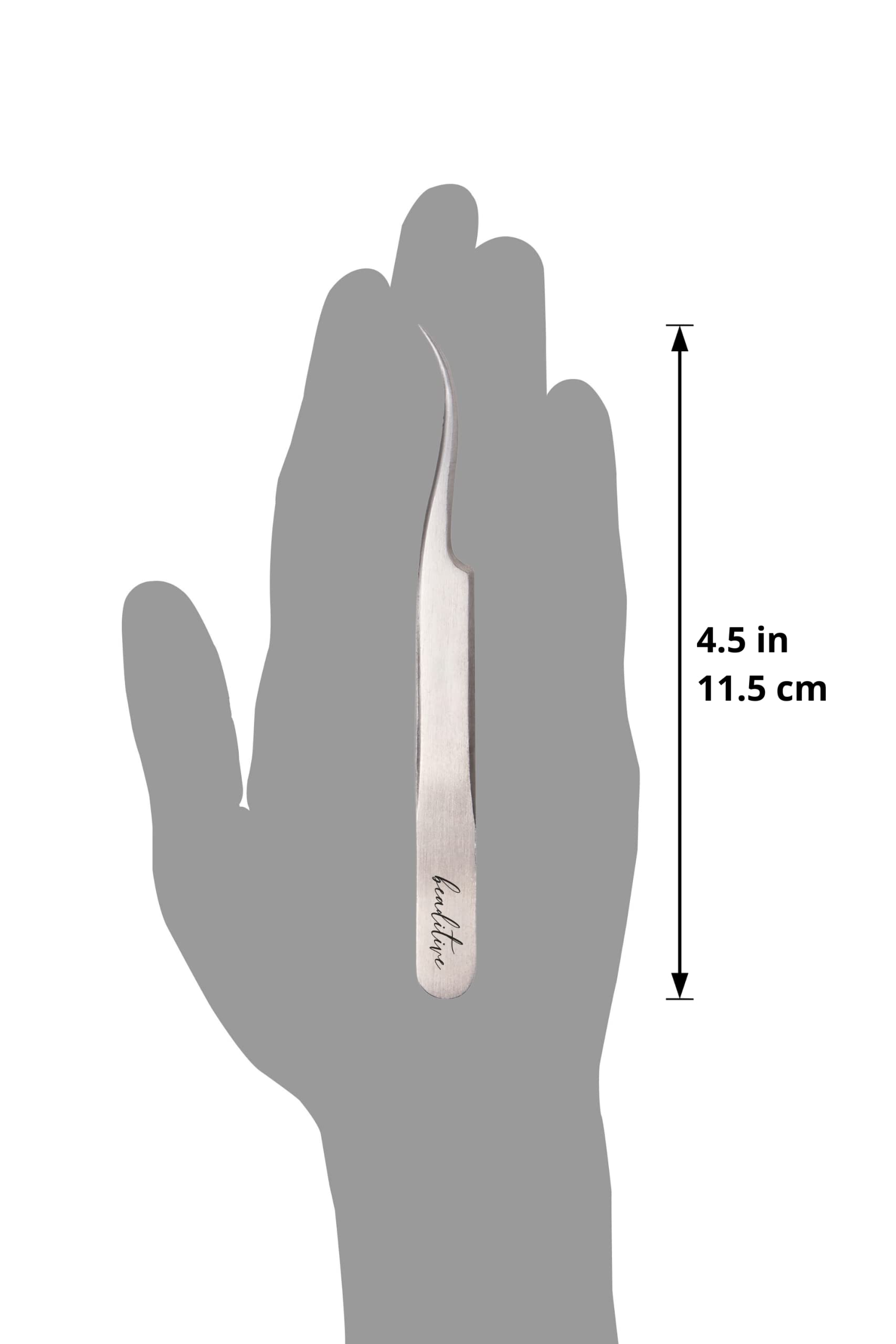 Beaditive High Precision Curved Tip Tweezers 3 Pack - 4.5" Craft Tweezers for Sewing, Beading & DIY Crafts - Non-Serrated Jewelry Tweezer Set with Fine Curved Tips - Stainless Steel Hobby Tweezers