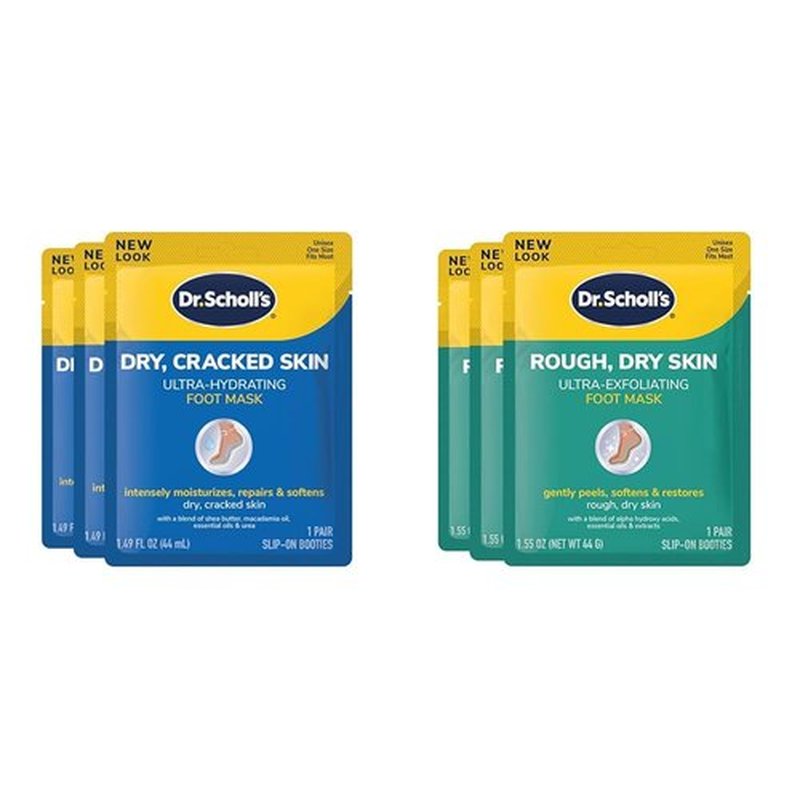 Dr. Scholl's Dry, Cracked Skin Ultra-Hydrating Foot Mask, Intensely Moisturizes & Rough, Dry Skin Ultra Exfoliating Foot Mask 3 Pack, Gently Peels and Softens