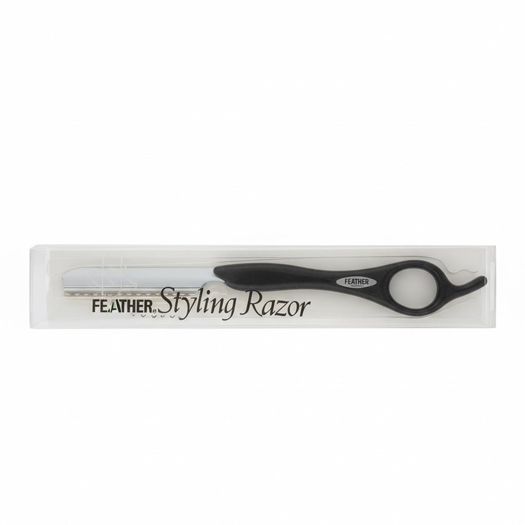 Feather - 7.25-inch Black Styling Razor Handle – The Professional tool for Hair Cutting, Thinning, Layering, Texturizing and Feathering - The # 1 Stylist and Barber Razor Tool