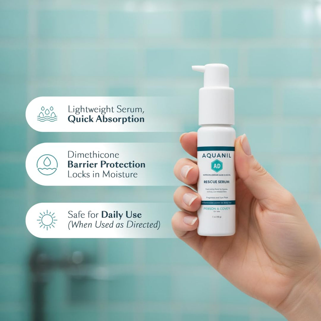 Aquanil AD Rescue Serum – Hypochlorous Acid 0.011% for Itch & Rash Relief, Soothing Serum for Irritated Skin, Fragrance & Dye Free, Sensitive Skin Safe, Lightweight & Fast Absorbing, 1 oz