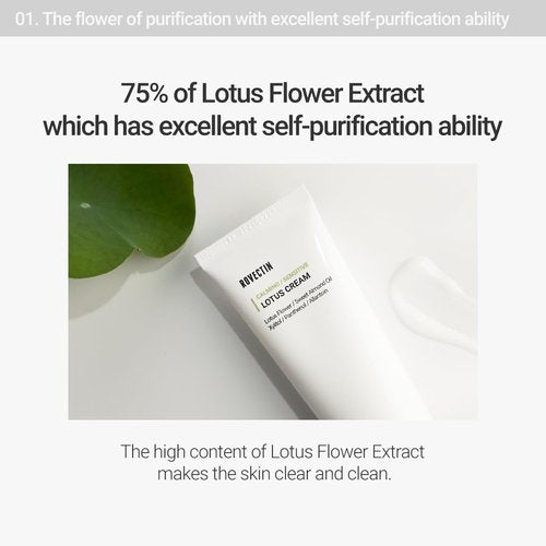 ROVECTIN Calming Lotus Water Cream - Lightweight Face Moisturizer for Oily, Combination Skin | 75% Lotus Water Extract For Skin Purifying, Anti-Aging | Vegan Korean Skincare (2.03 fl.oz) [2 Pack]