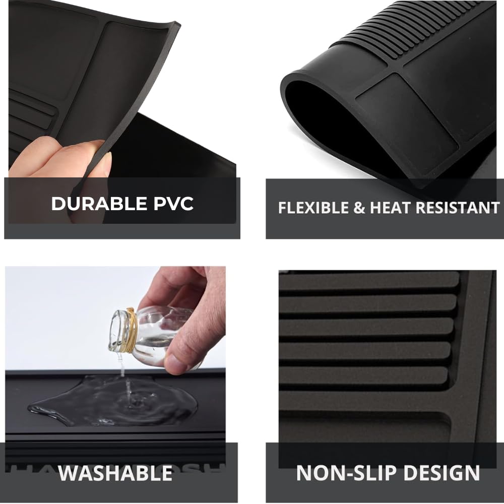 HAPPYPOSH Magnetic Barber Mat for Clippers, 20" x 14" Large Barber Station Organizer with 6 Strong Magnets, Non-Slip Heavy-Duty Rubber Mat, Keeps Tools Secure & Organized.Black