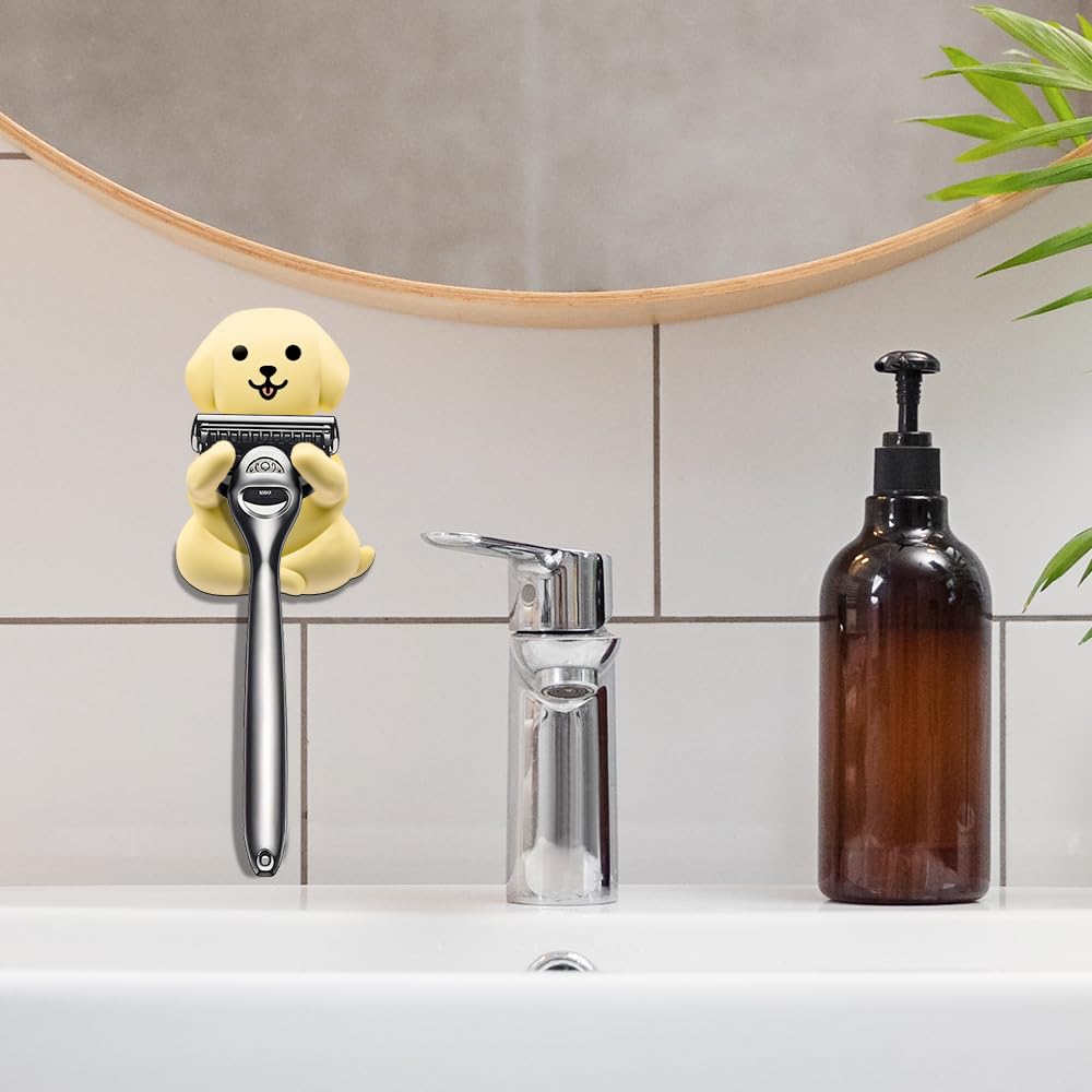 Pishovi Dog Holder Shaver Organizer, Cute Dog Animal Bathroom Decor Razor Holder Wall Mount, Valentine's Day Birthday Gifts for Men Women Boyfriend Girlfriend, Emotiona Gifts for Wife Husband Dad Mom