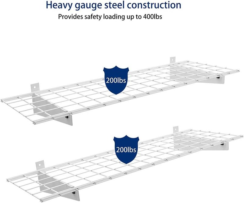 Ultrawall Heavy-Duty Garage Wall Shelving - 2-Pack 2x4ft Floating Shelves | Max Load 400lb, White