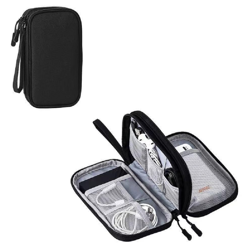 Yiasangly Electronic Organizer Bag, Waterproof Portable Travel Cable Storage Bag, Multifunctional Cord Storage Case for USB Drive, Dard Drive, Power Bank, Charger, Mouse, USB Cable, Headphones - Black