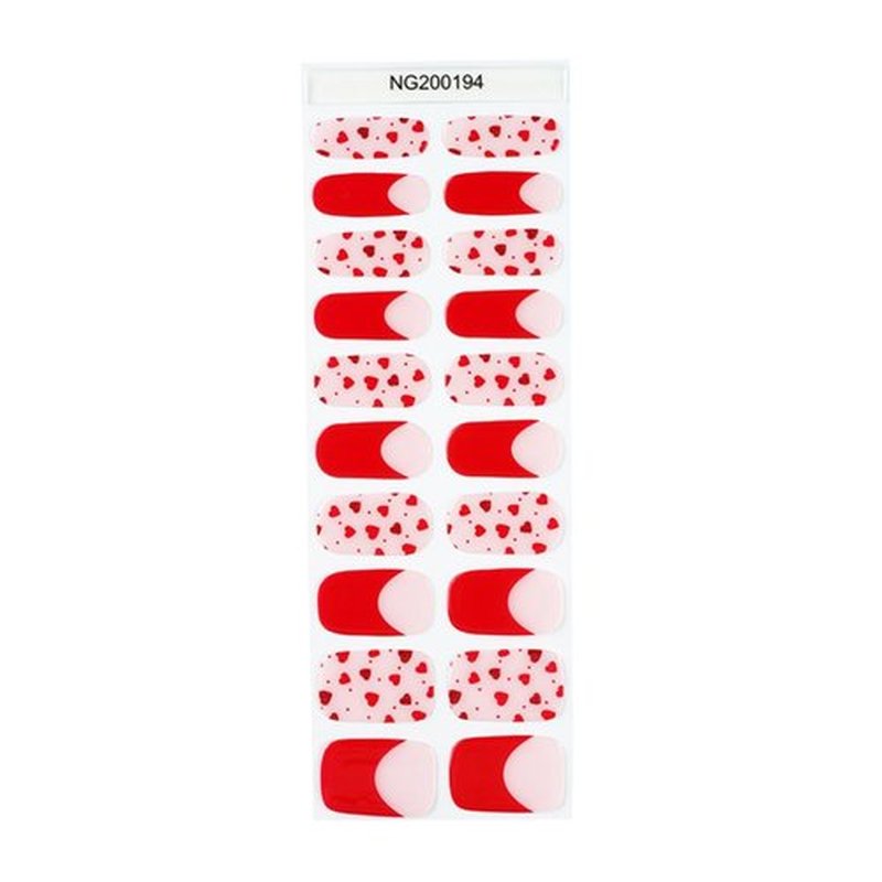 Sevgob Semi Cured Gel Nail Strips (Red Love), French Heart, 20 Pcs Gel Nail Wraps, Stickers, UV Light Required, Salon Quality, Long Lasting, Valentines Day Gift for Women Girls DIY Manicure