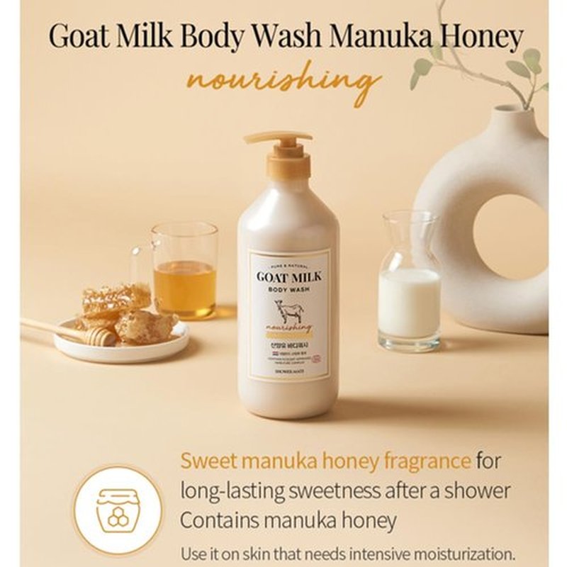 SHOWERMATE Goat Milk Body Wash with Manuka Honey - Nourishing Formula, 27 fl oz / 800 ml