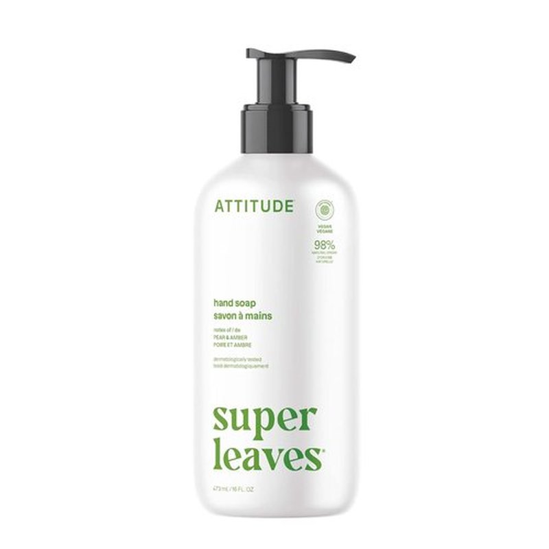 ATTITUDE Liquid Hand Soap - EWG Verified, Vegan & Plant-Based Formula - Pear & Amber, 16 Fl Oz