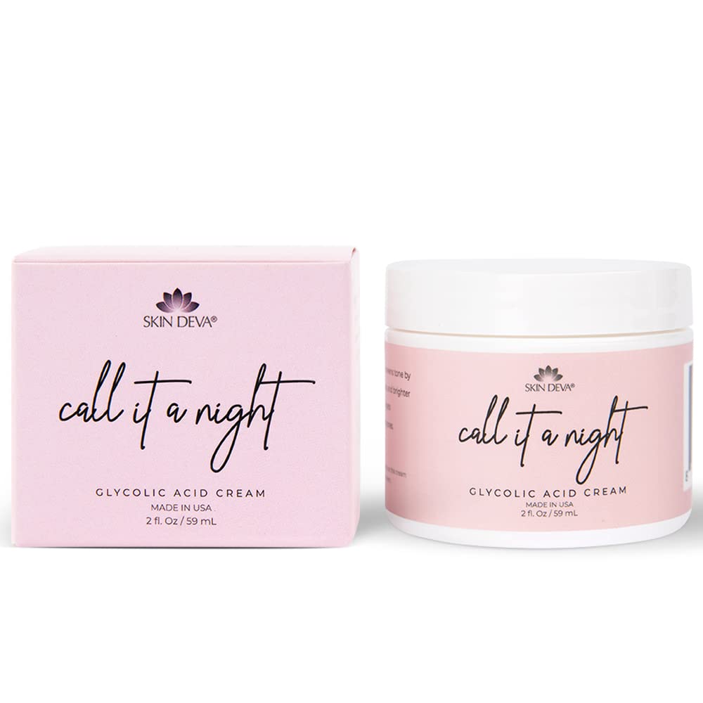 Skin Deva Glycolic Acid Night Cream, Exfoliating Face Cream with Kojic Acid, Niacinamide & Retinol, Helps Improve Skin Texture, Brighten Appearance & Minimize the Look of Pores – 2 oz
