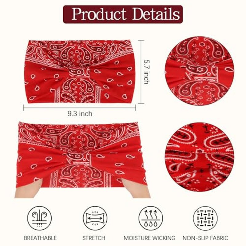 YARIEW Boho Headbands for Women Wide Bandana Headbands Stretch Knotted Headband Elastic Head Bands Women's Hair Band Non-Slip Yoga Workout Head Wraps Hair Accessories for Women