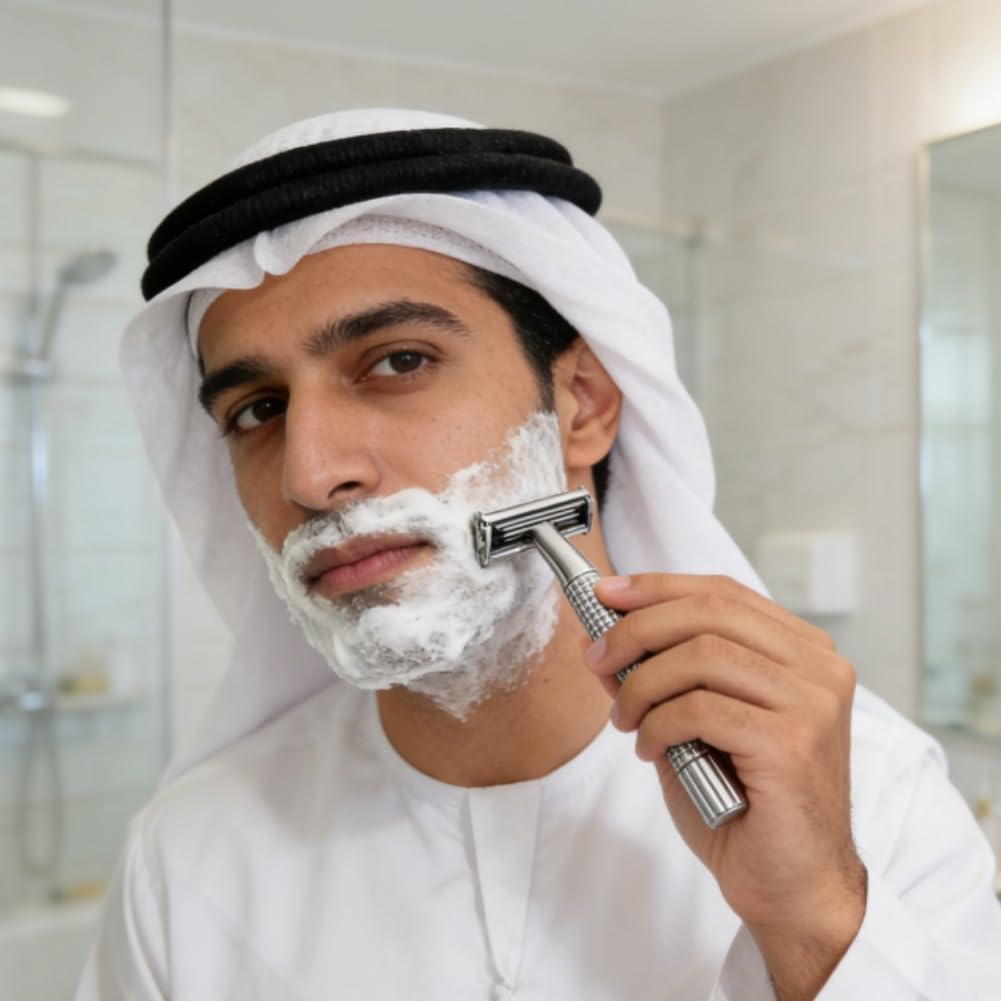 KALLORY Manual Safety Razor Double Edge Butterfly Open Shaving Cutter with Replaceable Blades Stainless Steel Old Style Beard Shaver for Men Facial Hair Removal