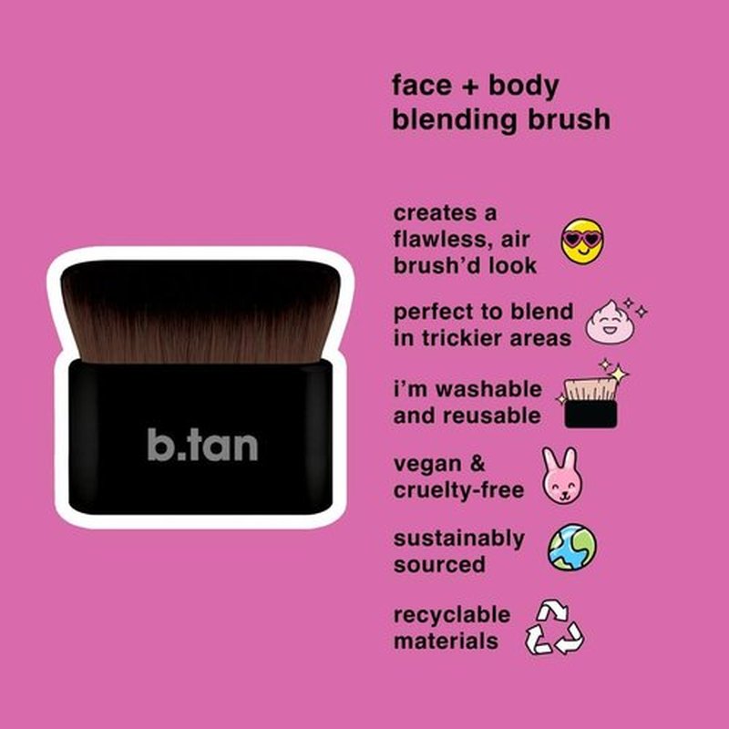 b.tan Self Tanning Kabuki Brush - Flawless Air Brush Applicator for Makeup & Cream, Big Fluffy Angled Top