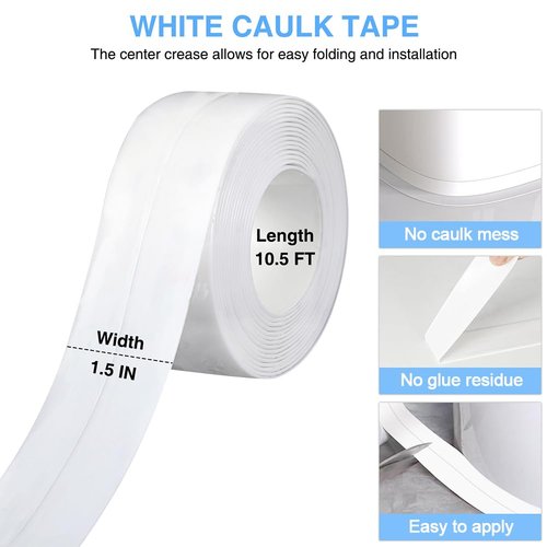 Skiennix Caulk Tape - Self-Adhesive Waterproof Sealant Strip for Bathroom & Kitchen | 2 Rolls, White