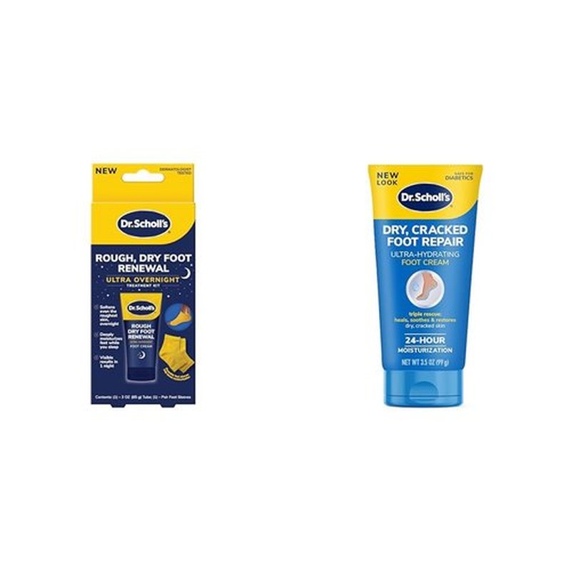 Dr. Scholl's Rough, Dry Foot Renewal Ultra Overnight Treatment with 3oz Foot Cream, Heel Sleeve Socks Dry, Cracked Foot Repair Ultra-Hydrating 3.5oz Foot Cream