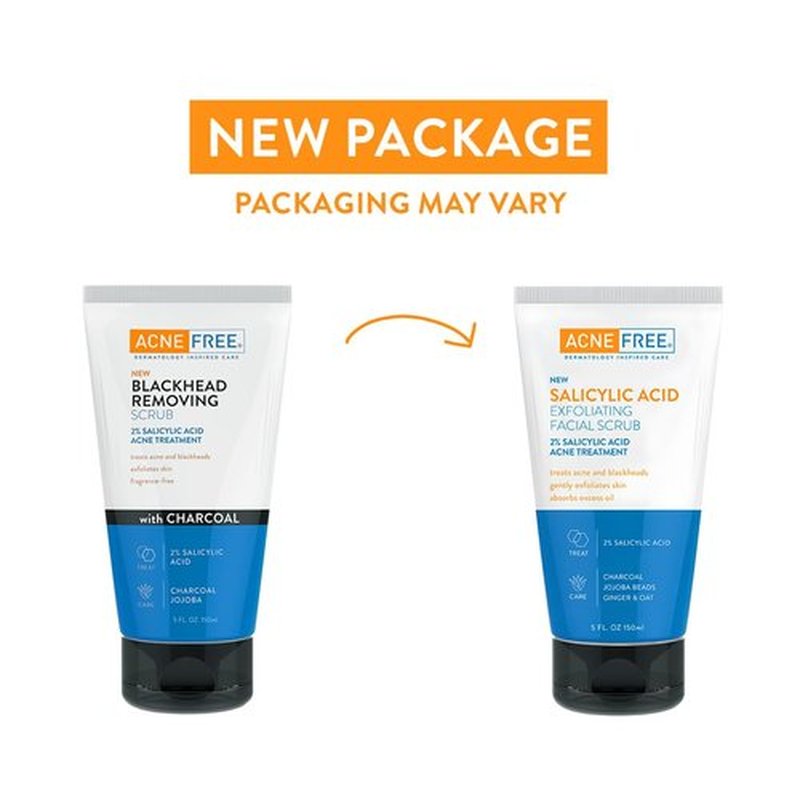 Acne Free Salicylic Acid Face Scrub - 2% BHA Blackhead Remover & Deep Cleanser with Charcoal, 5 Ounce