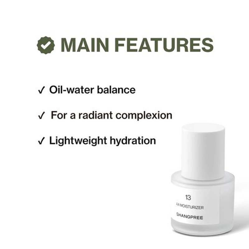 Shangpree AA Moisturizer, Lightweight Hydration for a Dewy Glow, Balances Oil-Water Levels, Soothes and Calms Skin, Triple Hyaluronic Acid, 50ml / 1.69 fl.oz.