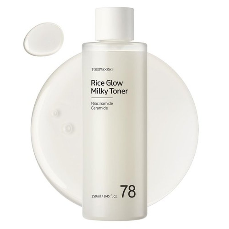 TOSOWOONG Rice Glow Milky Toner with 784,000ppm Korean Rice Water, Niacinamide, Ceramides, Panthenol, Glow, Glass Skin, Hydrating, Purifying, Fragrance-Free, Korean Skin Care, 250ml, 8.45 fl.oz.