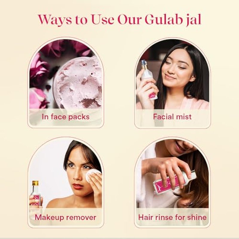 Pujashree 100% Pure Gulab Jal - 100ml Glass Bottle with Spray Pump| Natural Gulab Jal | Rose Water for Skin & Hair, Natural Rose Water Face Toner, Makeup Remover