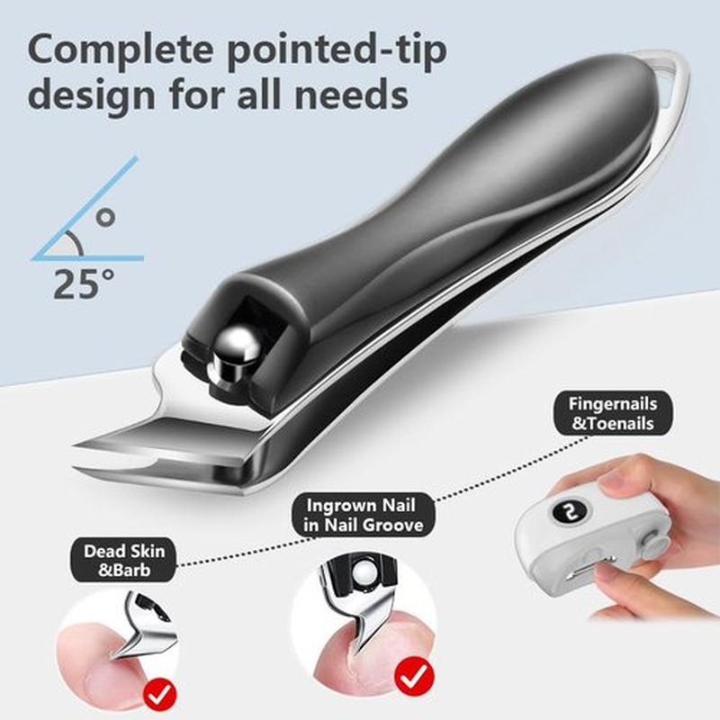 Electric Nail Clipper, 2 in 1 Improved Nail Clippers Set Automatic Nail File Trimmer with Polishing an Oblique Nail Clippers Ideal for All Your Nail Care Needs (with LED Light & Storage Box)-Grey