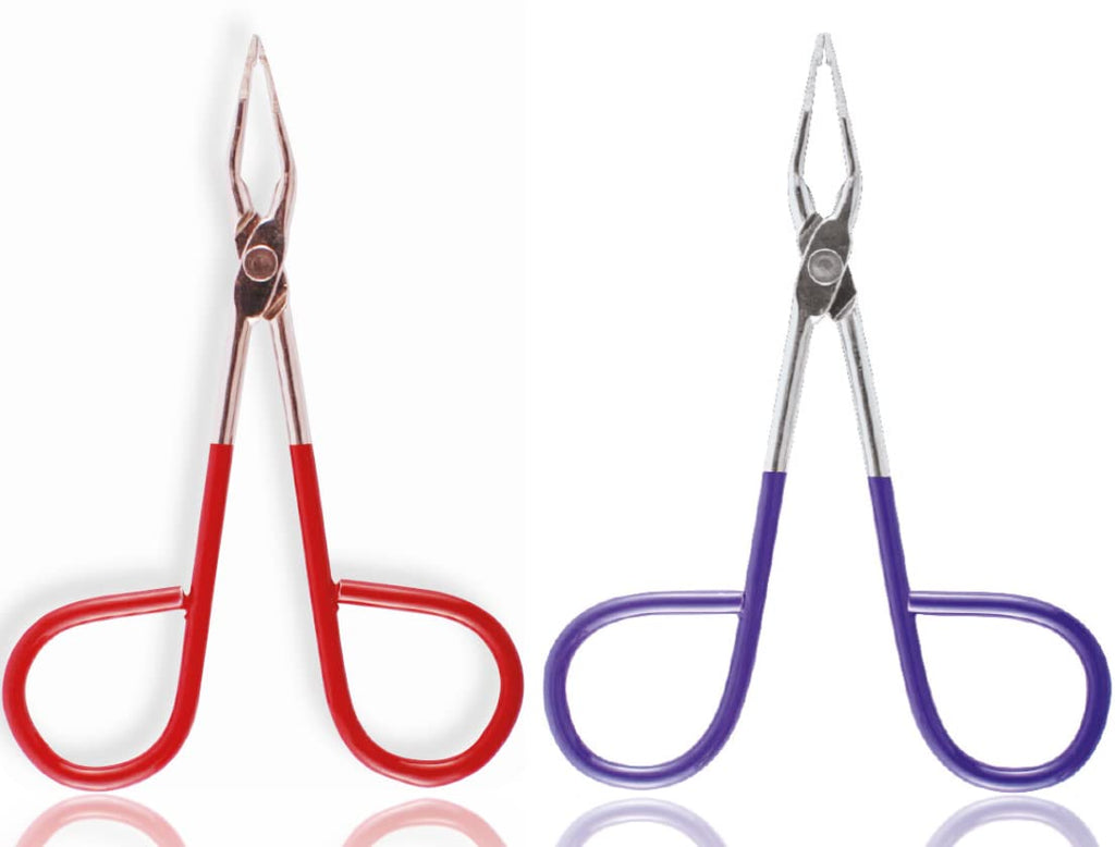 (2 IN 1) PROFESSIONAL Salon TWEEZERS with Easy Scissor Handle, The BEST PRECISION EYEBROW TWEEZERS Men/Women; PORTABLE Beauty Tool for facial Hair, Ingrown Hair, Blackhead; Purple & Red MADE IN MEXICO