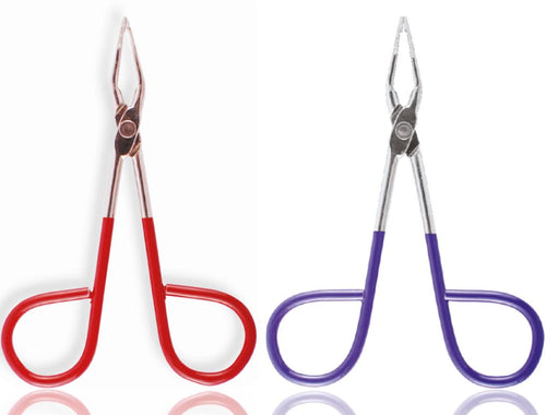 (2 IN 1) PROFESSIONAL Salon TWEEZERS with Easy Scissor Handle, The BEST PRECISION EYEBROW TWEEZERS Men/Women; PORTABLE Beauty Tool for facial Hair, Ingrown Hair, Blackhead; Purple & Red MADE IN MEXICO