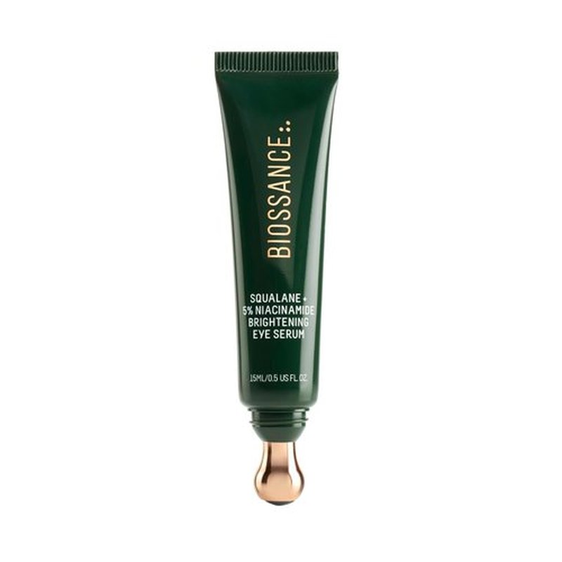 Biossance Squalane Eye Serum - Brightening & Depuffing Treatment with Niacinamide & Caffeine - Stainless Steel Rollerball for All Skin Types