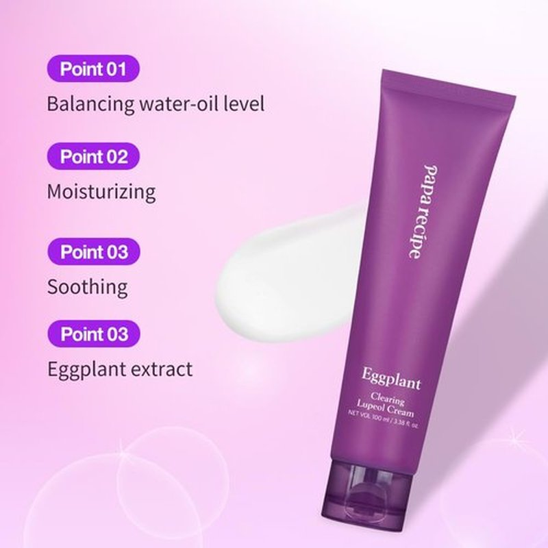 Papa Recipe Eggplant Clearing Lupeol Cream(3.38fl oz/100ml) - Soothing & Hydrating Face Moisturizer Cream for Dry Skin, Oil Water Balance Care, Sensitive, Acne-Prone Skin Friendly, Korean Face Cream