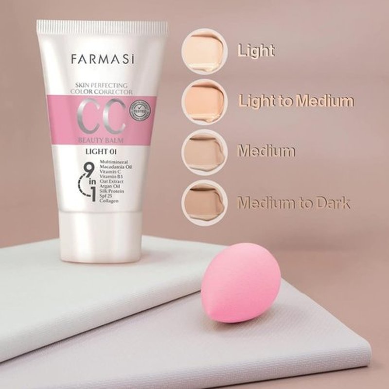 FARMASi CC Cream & Zen Extension Lash Mascara Makeup Set, Color Correcting Skin Tint with SPF 25, Medium Shade, Natural Finish Makeup Bundle