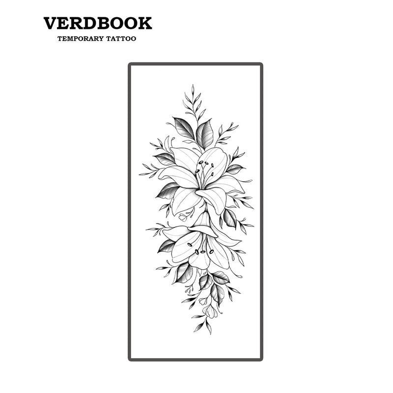 VERDBOOK Waterproof Temporary Tattoos: 2-Sheet Tattoo Kit with Realistic Body Stickers, Semi-Permanent Tattoos for Adults Lasting 7-15 Days – Safe for Men & Women, Blossom Journey