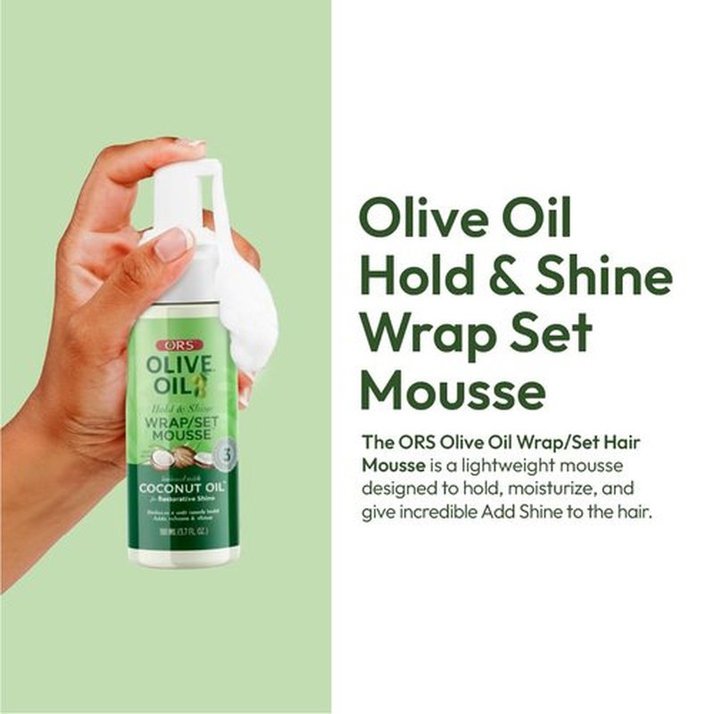 ORS Olive Oil Hold & Shine Wrap Set Mousse Infused with Coconut Oil 3.7 Ounces (Pack of 2)