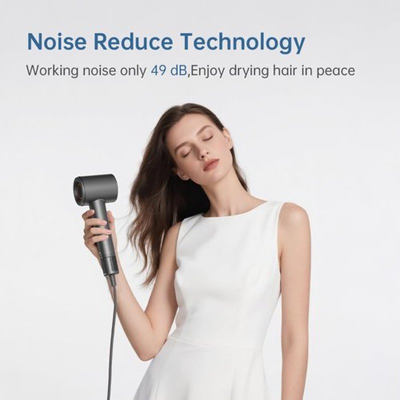 Hair Dryer,BOWEI Professional 110000RPM Blow Dryer - Smart Temp Control Thermal Protection, Low Noise & Magnetic Concentrator for Women Girl Kids Salon-Grade Blowouts at Home & Travel - Gray