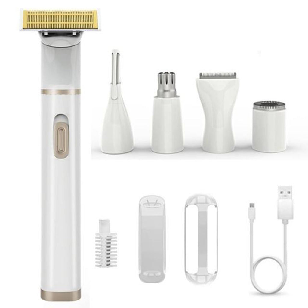 Electric Bikini Trimmer for Women - 5 in 1 Electric Shaver for Women, Waterproof Pubic Hair Trimmer and Facial Hair Remover, Replaceable Razors & Nose Hair Trimmer, Rechargeable Women's Grooming Kit