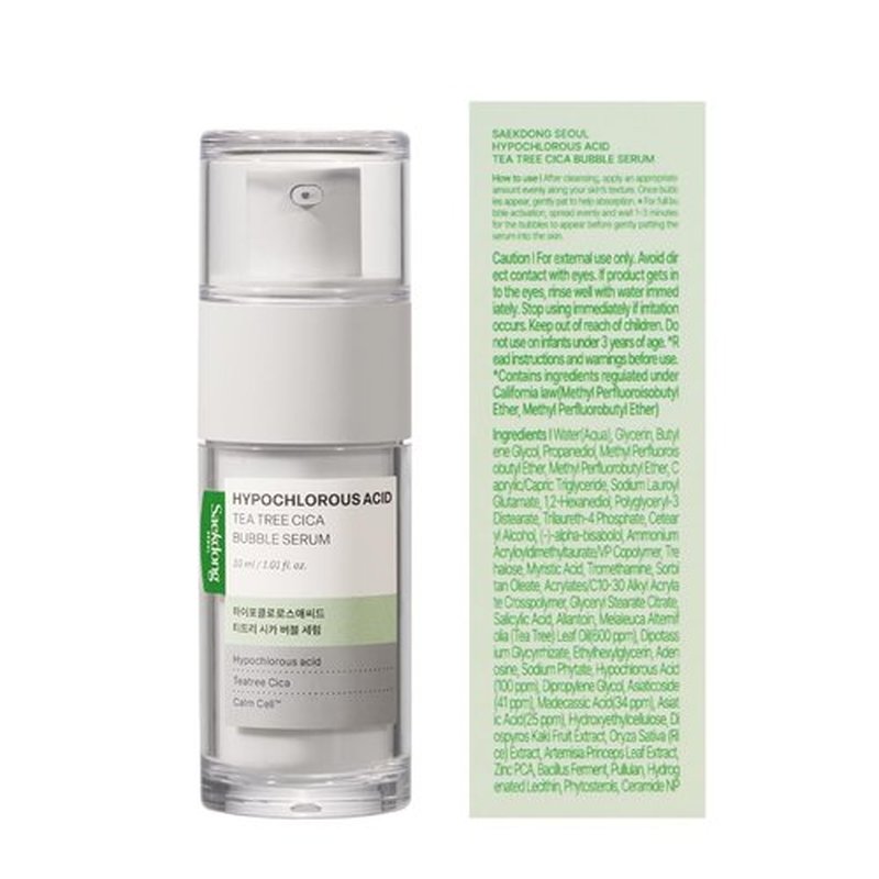 Saekdong Seoul Hypochlorous Acid Tea Tree Cica Bubble Serum – Advanced Bubble Trouble Care for Sensitive & Acne-Prone Skin, Oil Control & Skin Barrier Support, 1.01 fl oz, 30ml