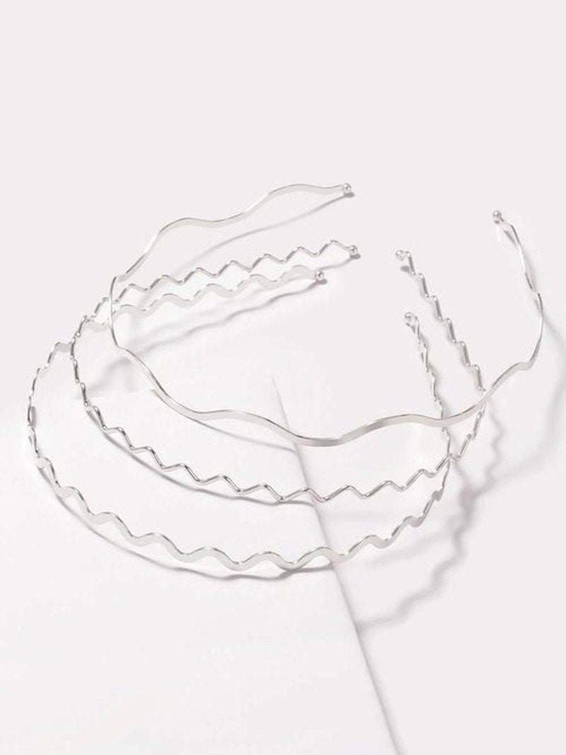 TEBIEKOY Silver Metal Wavy Headbands for Women, Elastic Hair Bands Stylish Thin Wavy Head Bands, Trendy Silver Hair Accessories Cute for Women Teens, 3 Pcs
