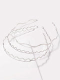 TEBIEKOY Silver Metal Wavy Headbands for Women, Elastic Hair Bands Stylish Thin Wavy Head Bands, Trendy Silver Hair Accessories Cute for Women Teens, 3 Pcs